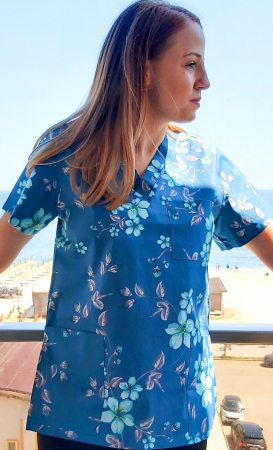 Bluza Bumbac Flori Turquoise Fond Albastru Marin [3]