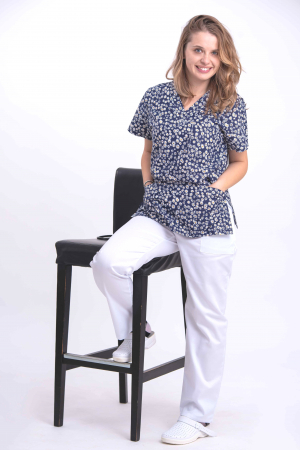 Bluza Bumbac Floricele Fond Bleumarin [2]