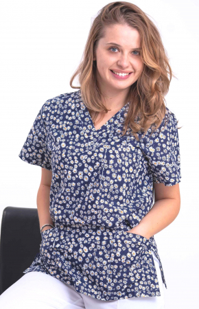 Bluze unisex cu imprimeuri - Bluza Bumbac Floricele Fond Bleumarin