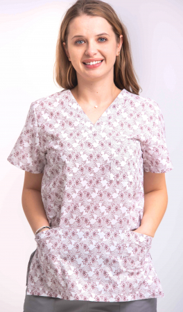 Bluza Bumbac Floricele Grena Fond Alb [1]
