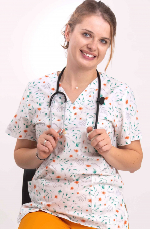 Bluza Bumbac Floricele Portocalii Si Frunzulite [1]