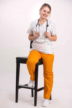 Bluza Bumbac Floricele Portocalii Si Frunzulite [2]