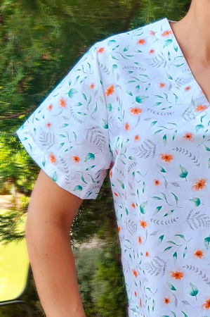 Bluza Bumbac Floricele Portocalii Si Frunzulite [4]