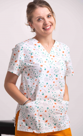 Bluza Bumbac Floricele Portocalii Si Frunzulite [0]