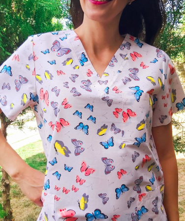Bluza Bumbac Fluturasi Bleu Fond Roz [4]