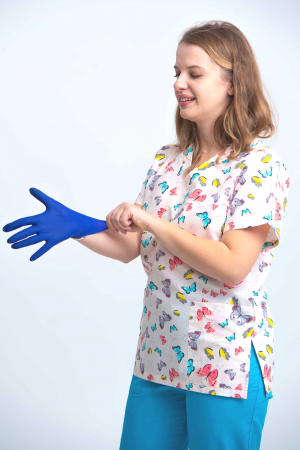 Bluza Bumbac Fluturasi Bleu Fond Roz [1]