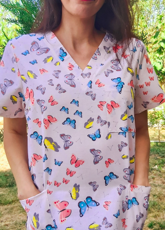 Bluza Bumbac Fluturasi Bleu Fond Roz [3]