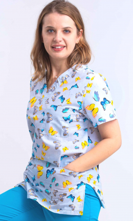 Bluza Bumbac Fluturasi Galbeni Fond Bleu [1]