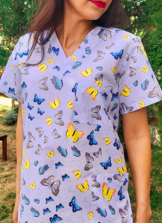 Bluza Bumbac Fluturasi Galbeni Fond Bleu [4]