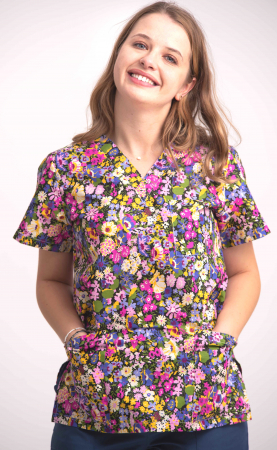 Bluze unisex cu imprimeuri - Bluza Bumbac Gradina Cu Flori Mov
