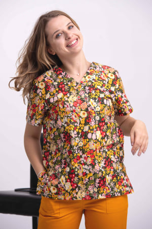 Bluze unisex cu imprimeuri - Bluza Bumbac Gradina Cu Flori Rosii