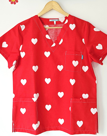 Bluze unisex cu imprimeuri - bluza-bumbac-inimioare-mari-albe-fond-rosu