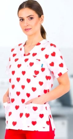 Bluze Medicale - bluza-bumbac-inimioare-mari-rosii-fond-alb