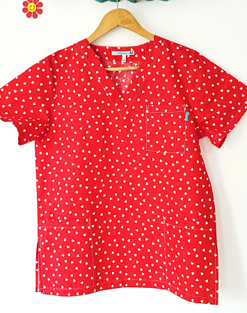 Bluze unisex cu imprimeuri - bluza-bumbac-inimioare-mici-albe-fond-rosu