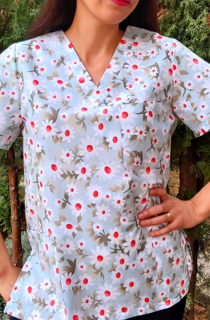 Bluze Medicale - Bluza Bumbac Margarete Albe Fond Bleu