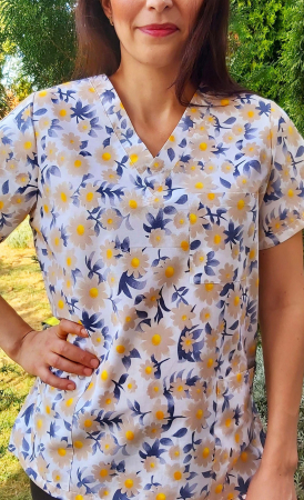 Bluza Bumbac Margarete Bej Fond Alb [5]