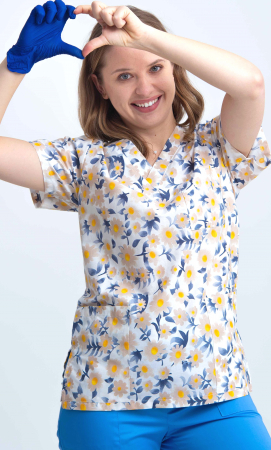 Bluze Medicale - Bluza Bumbac Margarete Bej Fond Alb