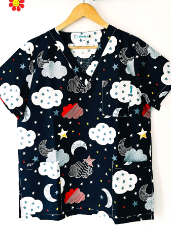 Bluze Medicale - bluza-bumbac-norisori-de-noapte-buna-fond-bleumarin