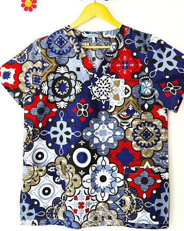 Bluze Medicale - bluza-bumbac-orientica-albastru-3D