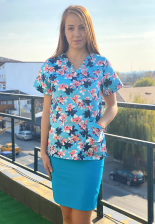 Bluza tercot flori roz fond bleu [2]