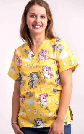 Bluze Medicale - Bluza Bumbac Unicorn Fond Galben