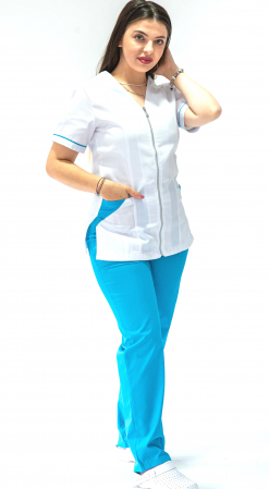 HALAT ALB CU FERMOAR SI TRIUNGHI TURQUOISE [2]