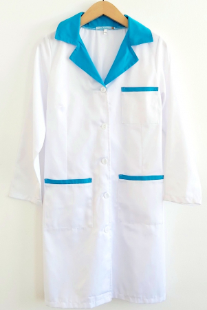 Halat alb lung, guler turquoise, maneca lunga [5]