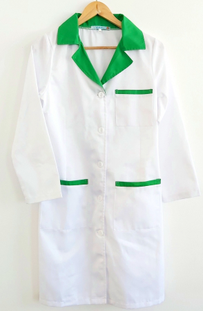 Halat alb lung, guler verde, maneca lunga [5]