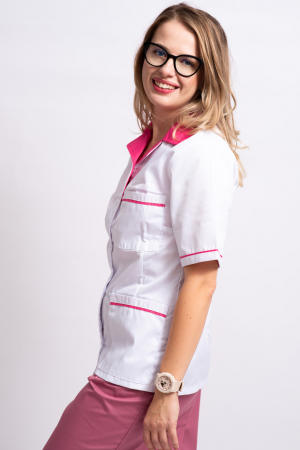 Halate medicale albe - HALAT ALB SCURT, GULER ROZ