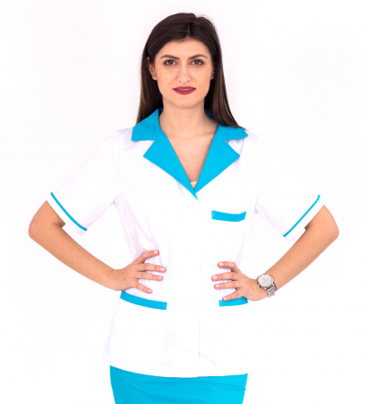Halat alb scurt, guler turquoise [6]
