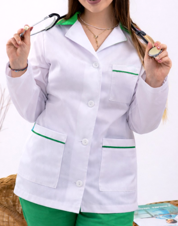 Halat alb scurt, guler verde [1]