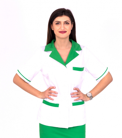 Halat alb scurt, guler verde [2]