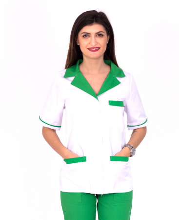 Halat alb scurt, guler verde [6]