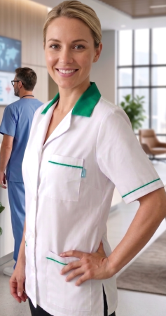 Halate medicale femei - HALAT ALB SCURT, GULER VERDE SMARALD
