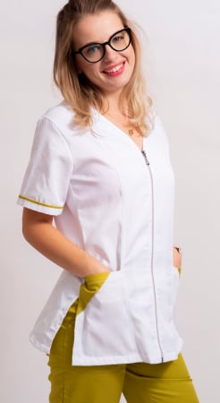 Halate medicale cu fermoar - HALAT ALB CU FERMOAR SI TRIUNGHI OLIVE