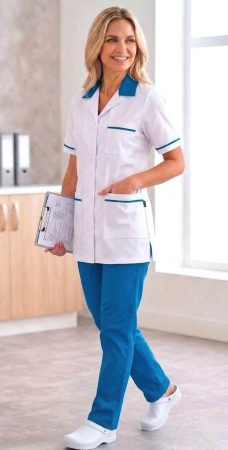 Halat Bianca alb, guler casual blue, maneca scurta [2]