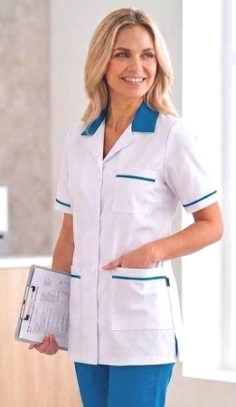 Halate medicale albe - Halat Bianca alb, guler casual blue, maneca scurta