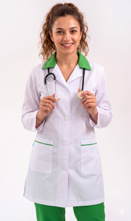 Halate medicale femei - Halat Bianca alb, guler VERDE IARBA, maneca lunga