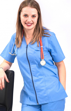 Halate medicale cu fermoar - Halat bleu ciel cu fermoar