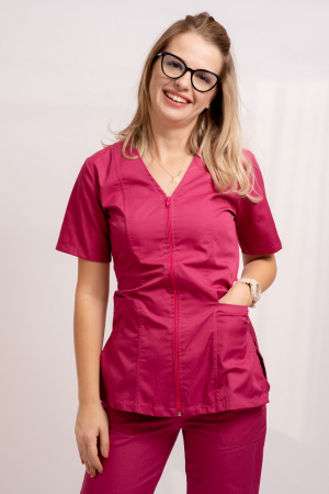 Halate medicale femei - Halat fucsia cu fermoar