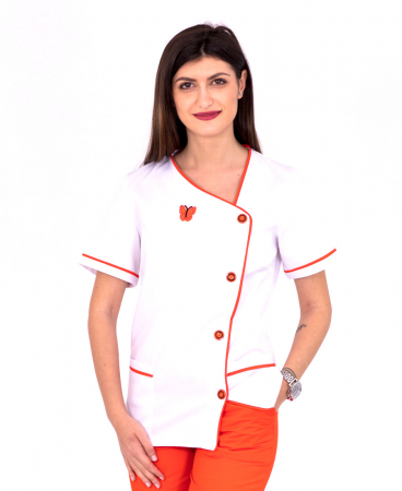Halate medicale femei - Halat P2 alb cu Portocaliu