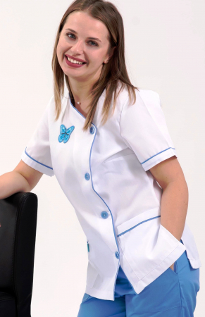 Halate medicale femei - HALAT P2 ALB SI BLEU CIEL