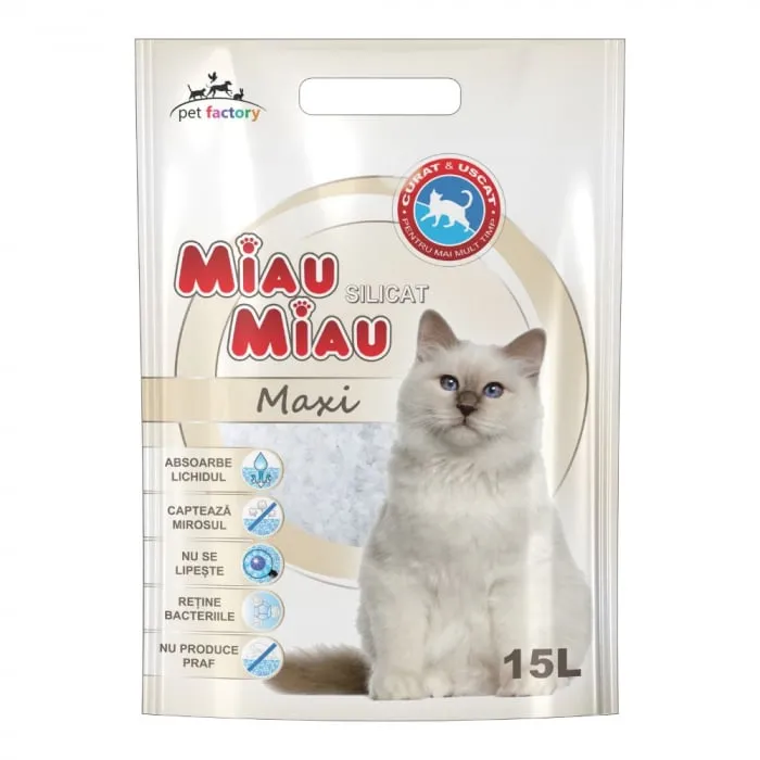 Asternut igienic pentru pisici Miau Miau Silicat Maxi 15L