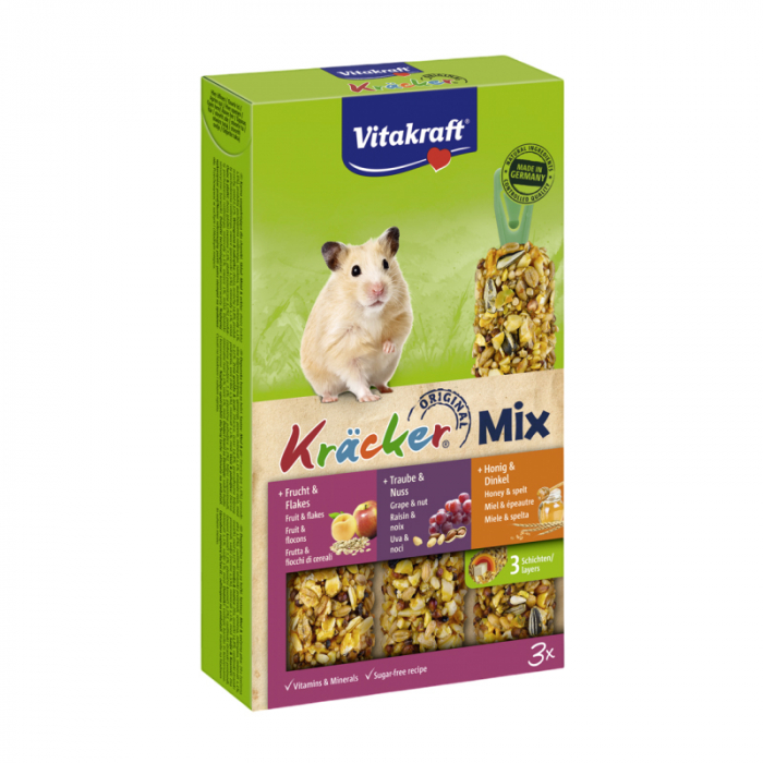 Batoane pentru hamsteri Vitakraft Trio Mix cu miere  nuci  fructe 3 buc