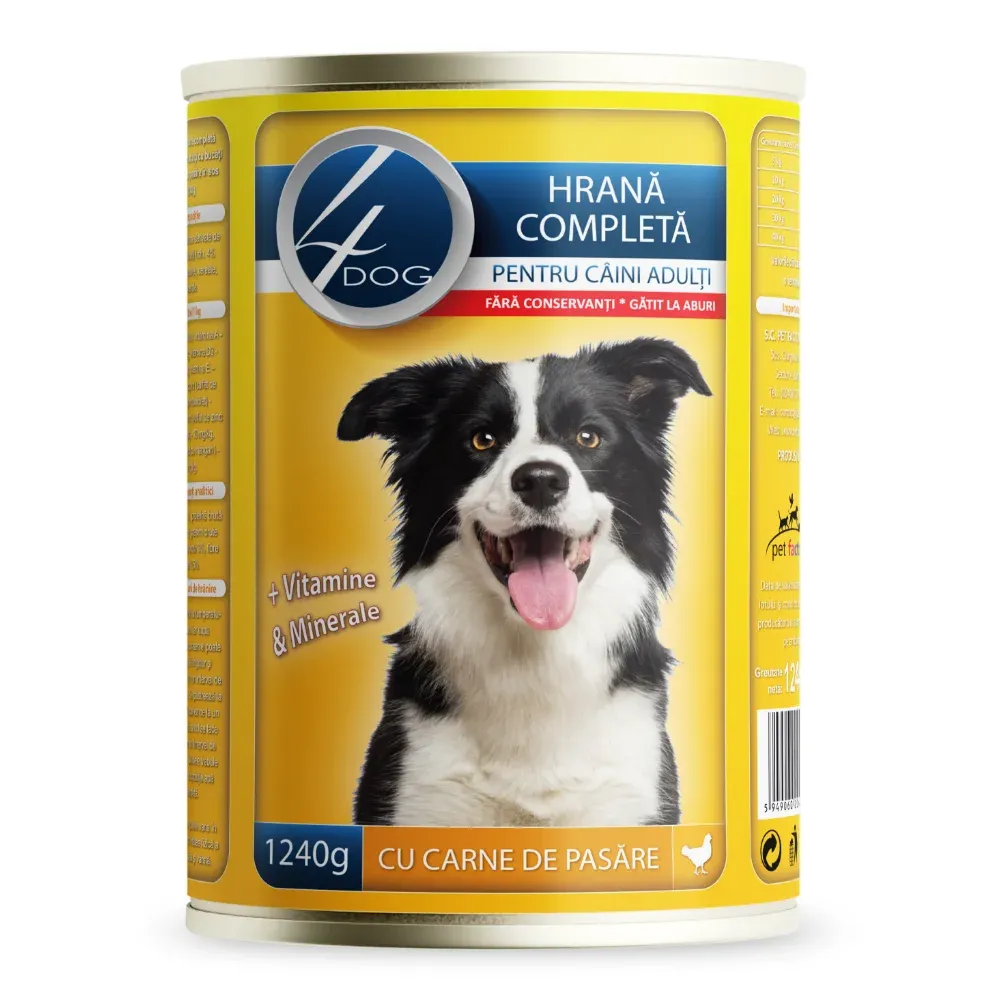 Conserva pentru caini 4Dog cu pui 1250 gr