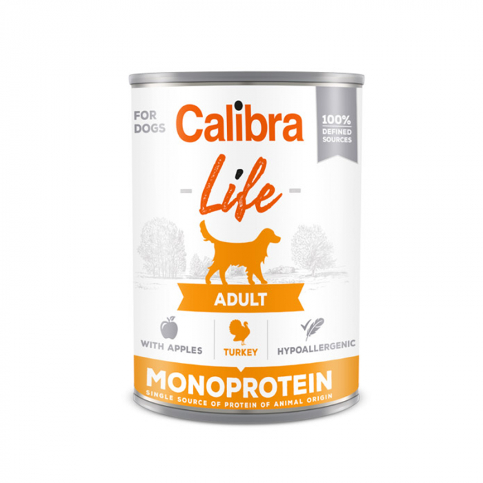 Conserva pentru caini Calibra Dog Life Adult cu curcan  mere 400 gr