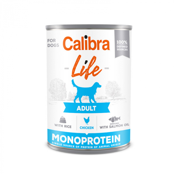 Conserva pentru caini Calibra Dog Life Adult cu pui  orez 400 gr