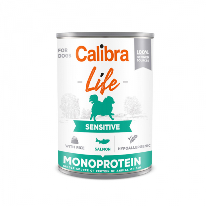 Conserva pentru caini Calibra Dog Life Adult Sensitive cu somon 400 gr