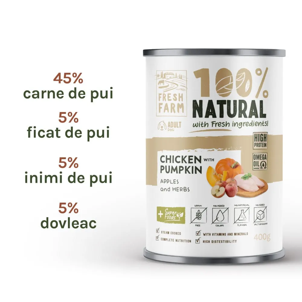 Conserva pentru caini Fresh Farm Coarse Pate cu pui , dovleac & mere 400 gr [2]