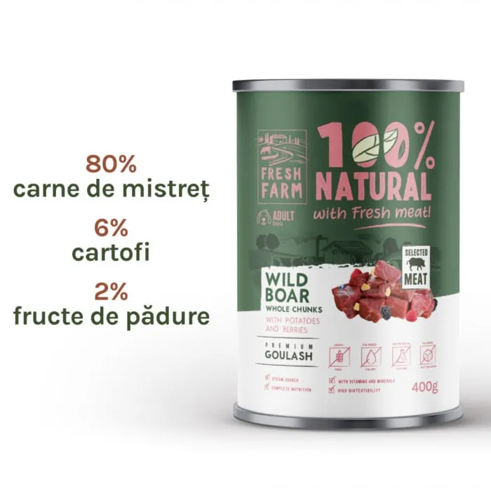 Conserva pentru caini Fresh Farm Goulash cu mistret,cartofi & fructe de padure 400 gr [2]